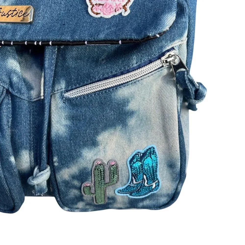 Girls Justice Denim Rucksack Backpack Bag Blue